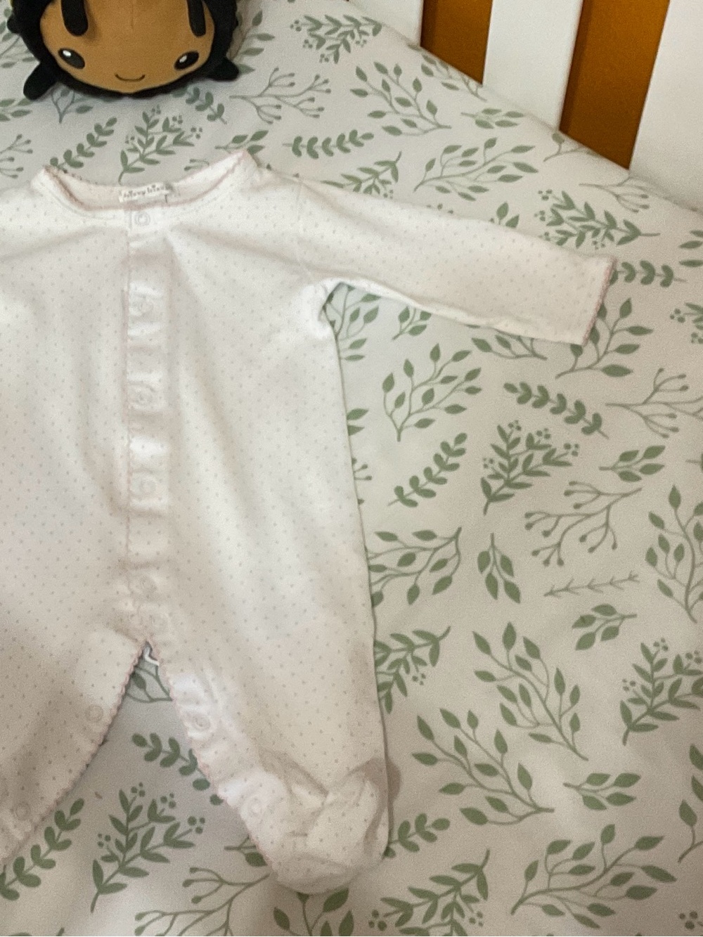 White Baby Footed Onesie with Subtle Dot Print